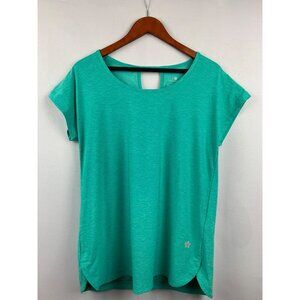 Tuff Athletics Womens Turquoise Athletic Top Loose Fit Keyhole Back Moisture Wic